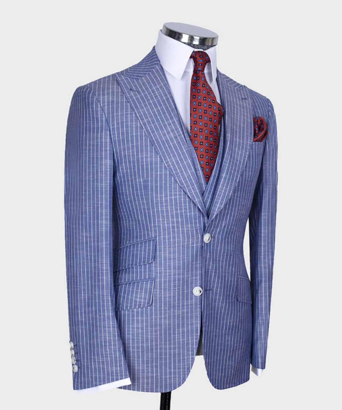 Classic Men's Suit Peaked Lapel Tailored Blazers Pinstripe Groom Jacket for Men 3 Piece Set Two Button Warm Custom Made Coat+Vest+Pants
