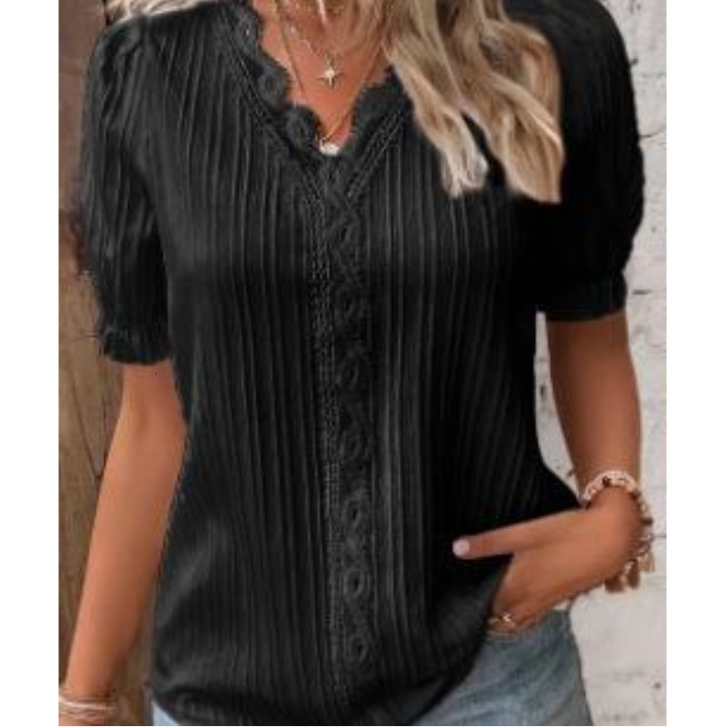 Elegant Blouse Solid Shirt Lace 2024 Summer Fashion Hollow