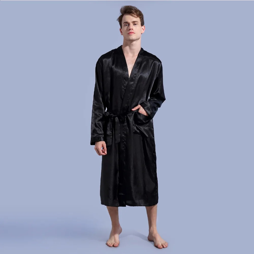 Black Long Sleeve Chinese Men Rayon Robes Gown Male Kimono Bathrobe Sleepwear Nightwear Pajamas S M L XL XXL 240812