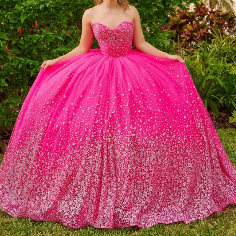 Rose Red Glitter Quinceanera Dresses Off The Shoulder Beads Crystal Tull Princess Sweet 16 Dress vestidos 15 de xv anos