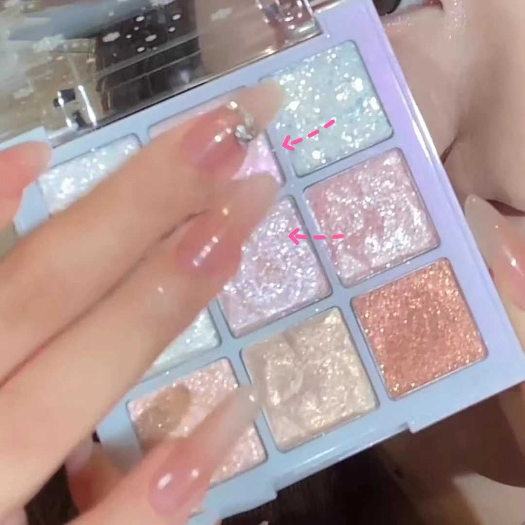 Snow Diamond eye shadow Palette 9 Color Polarized Flash Rose Pink Fluorescent Light Bright Shining Eye Makeup New CosmeticsW241212