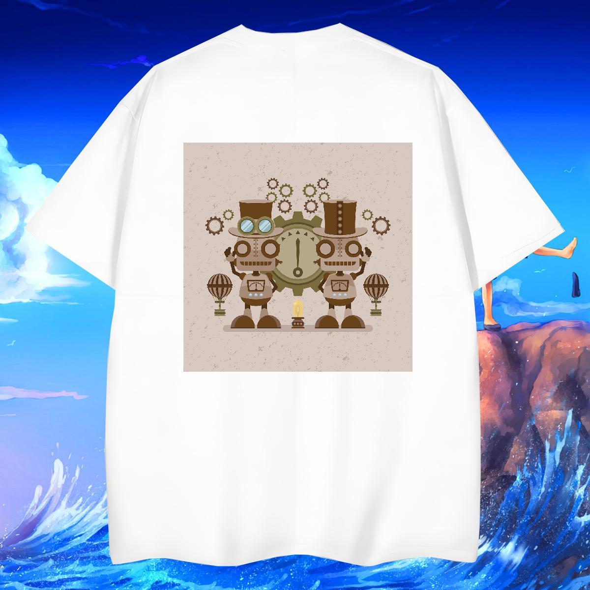 Brand Mens T Shirts robot Tops Tees 230g Pure Cotton Hip Hop Street Loose Cartoon Print O Neck Short Sleeves Men Clothes T-Shirt