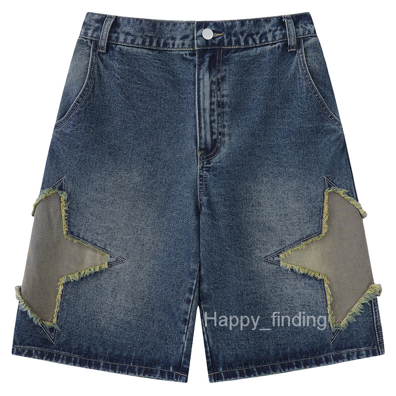 Mens Clothing American Street Hip-hop China-chic Style Star Patch Jeans for Mens Summer Short Loose
