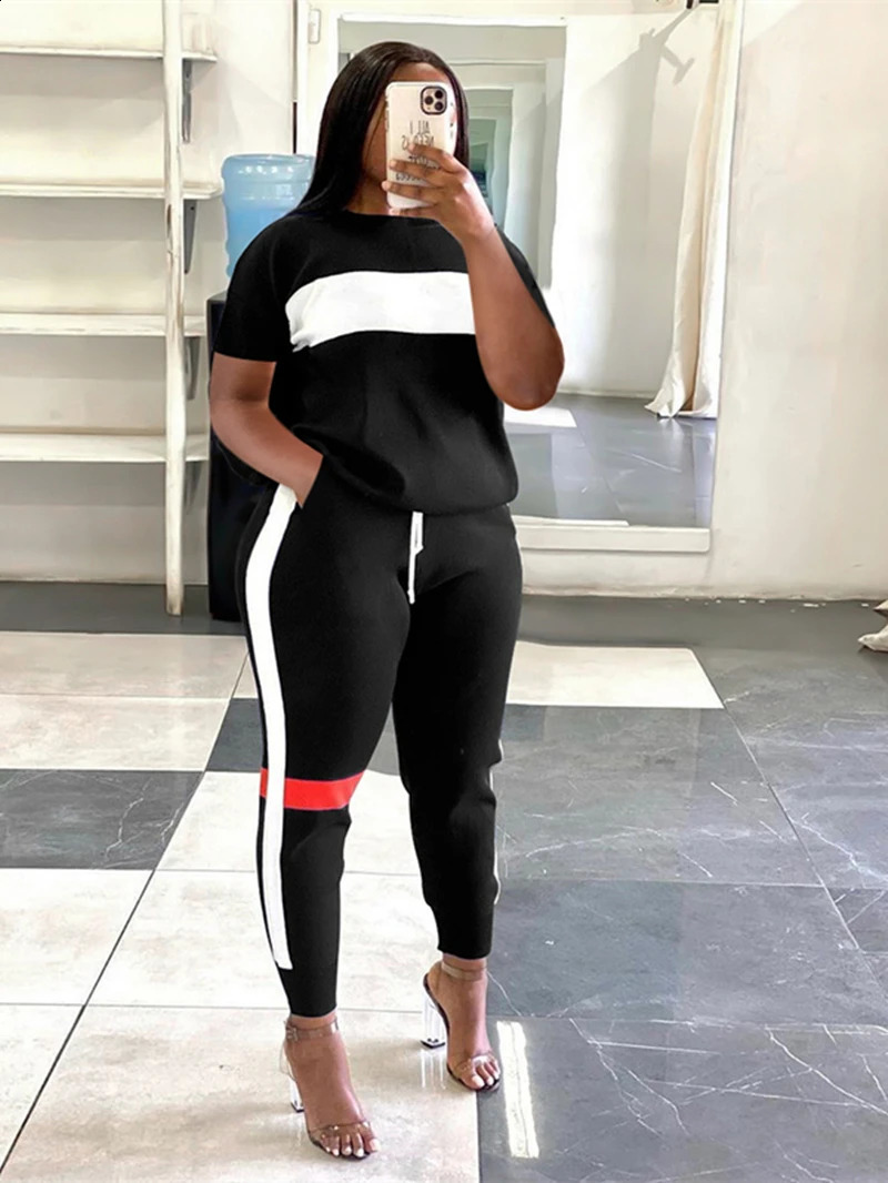 Streetwear Colorblock Tracksuit Women Two 2 Piece Set Outfits Autumn Clothes Pullover Sweatshirt Top and Pants Suits Woman Sets 240812