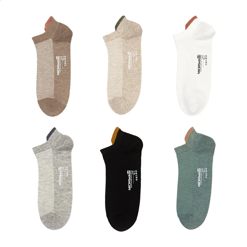 MiiOW 6 PairsLot Mens Cotton Ankle Socks Set Summer Breathable Male Mesh Invisible Sock Cut Short Sokken for Business Gift 240812