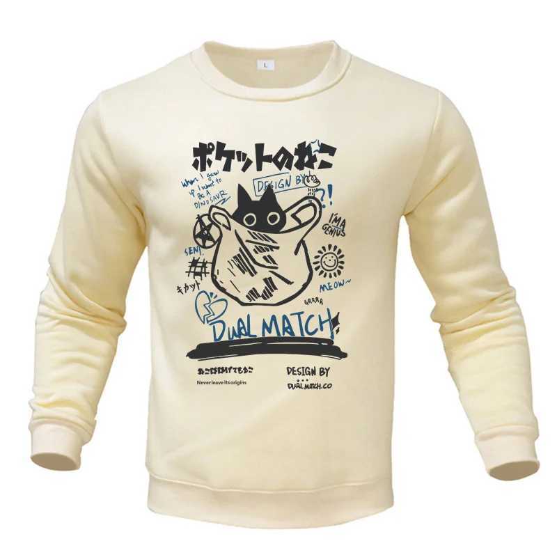 2024 New Cat Printed Mens Hoodie Casual Hoodie Autumn Winter Wool Warm Womens Hoodie Loose High Quality TopW240724