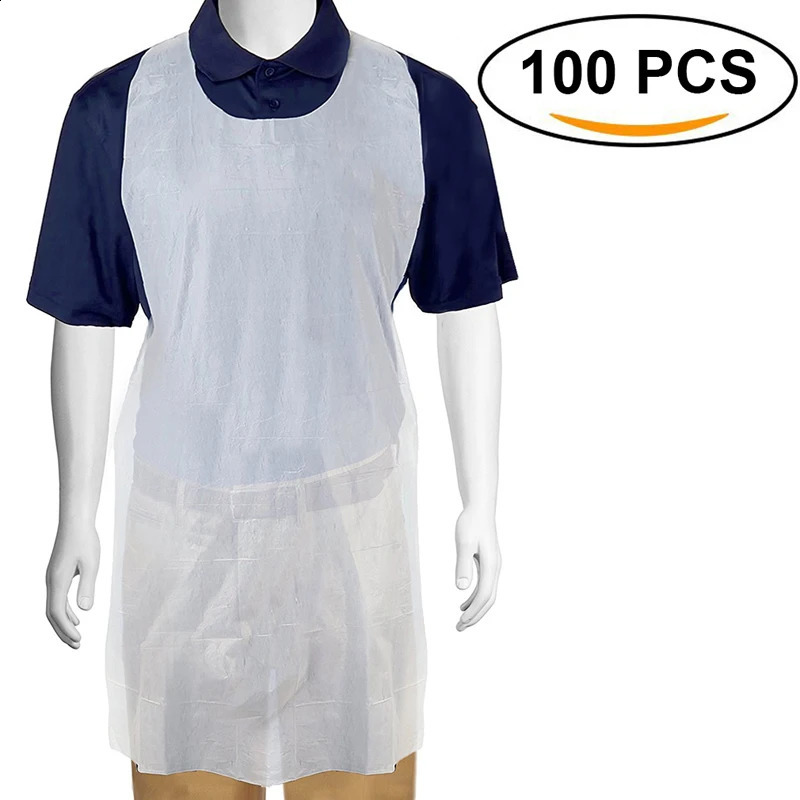 100pcsset Transparent Easy Use Kitchen Aprons For Women Men Cooking Apron White Disposable Cleaning 240810