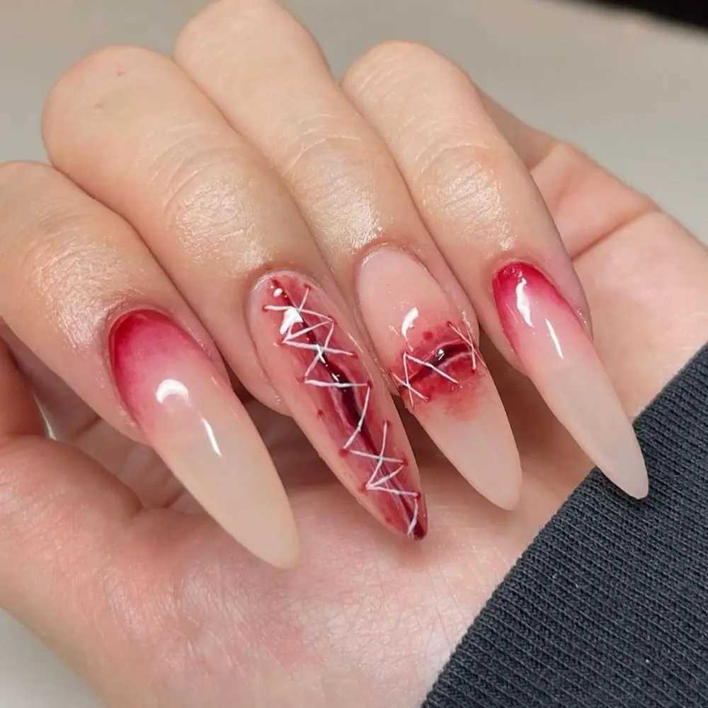 24 pieces of almond shaped ballet dancer fake nails cute cherry Halloween bats French press fake nails DIY handmade W240810