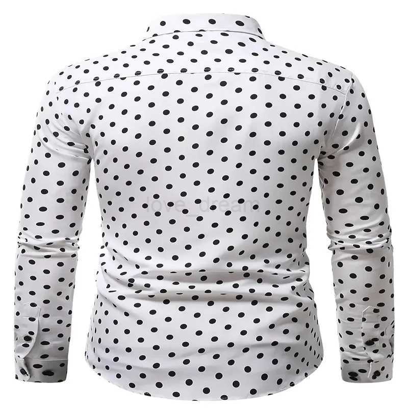 2024 Summer Mens Button Up Shirt Black and White Long Sleeve Collar Polka Dots for Daily Use Pretending Fashion Leisure andXJ240812