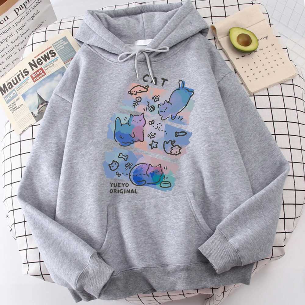 Fat cat fantasizes about fishing and eating fish in the water boy hoodie sports shirt hoodie daily graphic topW240724