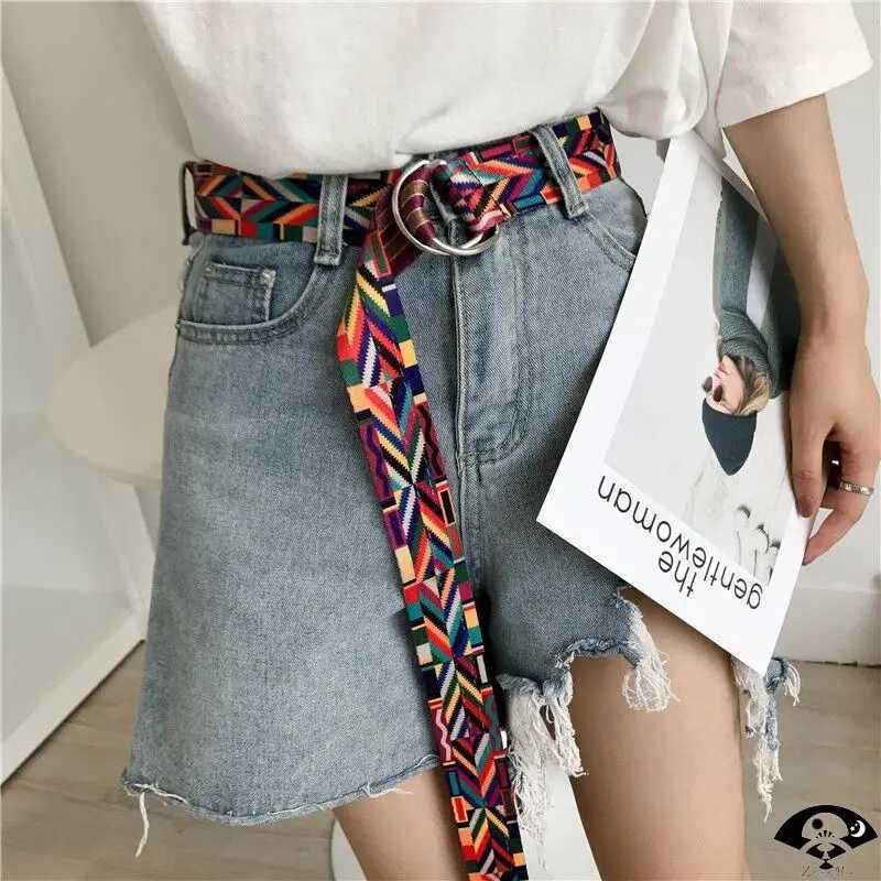 Belts Fashion printed canvas belt womens metal D-ring buckle waistband belt jeans dress Trouser womens decorative waistband Harajuku Y2408108ERA