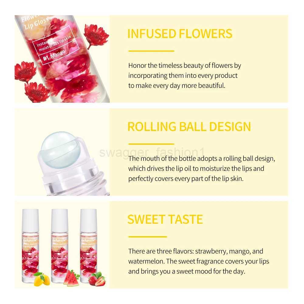New Flower Lip Oil Set Moisturizing Plumper Transparent Lip Gloss Clear Lip Glaze Winter Liquid Roll-On Lip Balm LiquidXJ240812