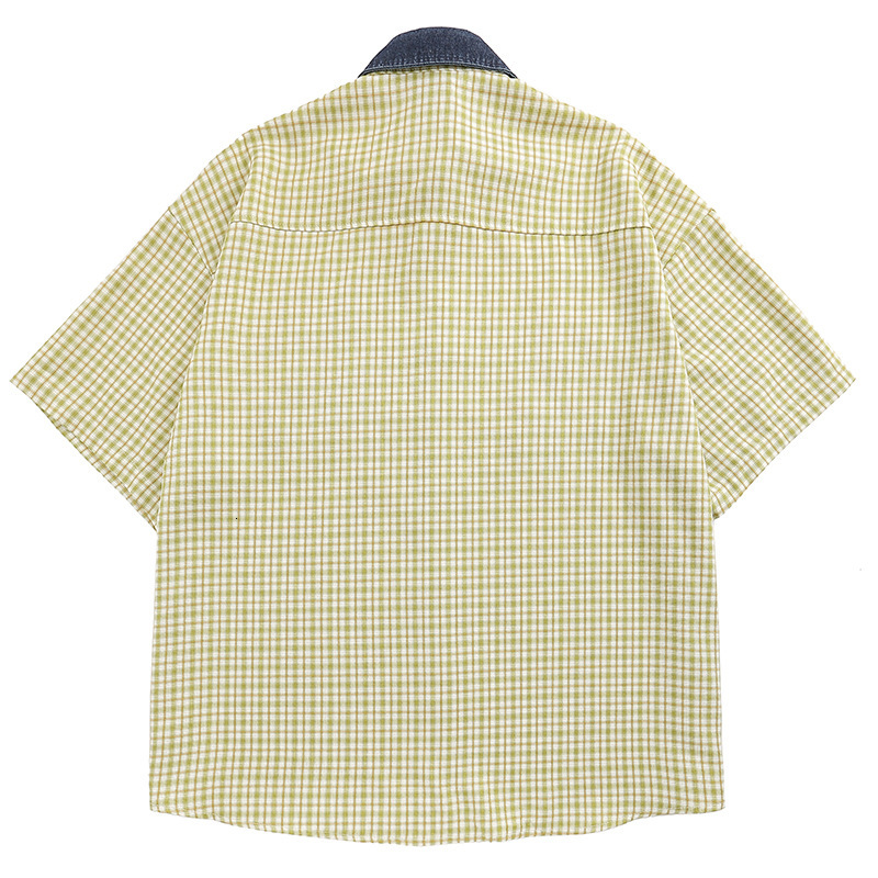 Mens China-chic Embroidery Plaid Short Sleeve Shirts Mens and Womens Tops Summer Design Small Coat