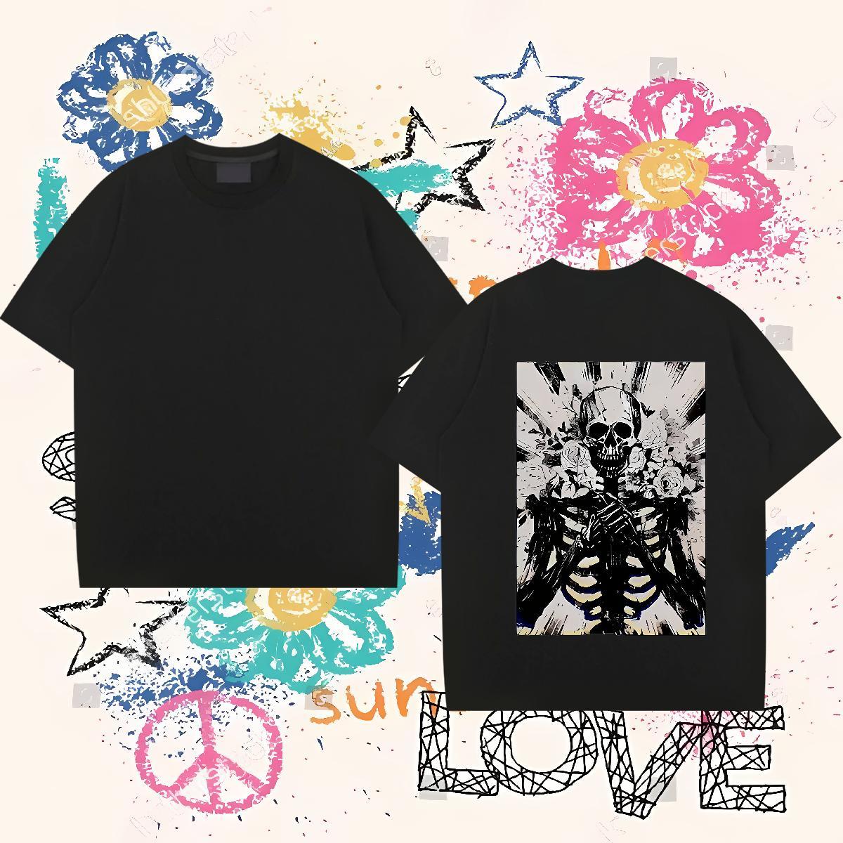 Fashion Mens T Shirts skull Tshirts 100% Cotton 230g Daily Outfit Loose Customized Pure Cotton Couples T Shirts