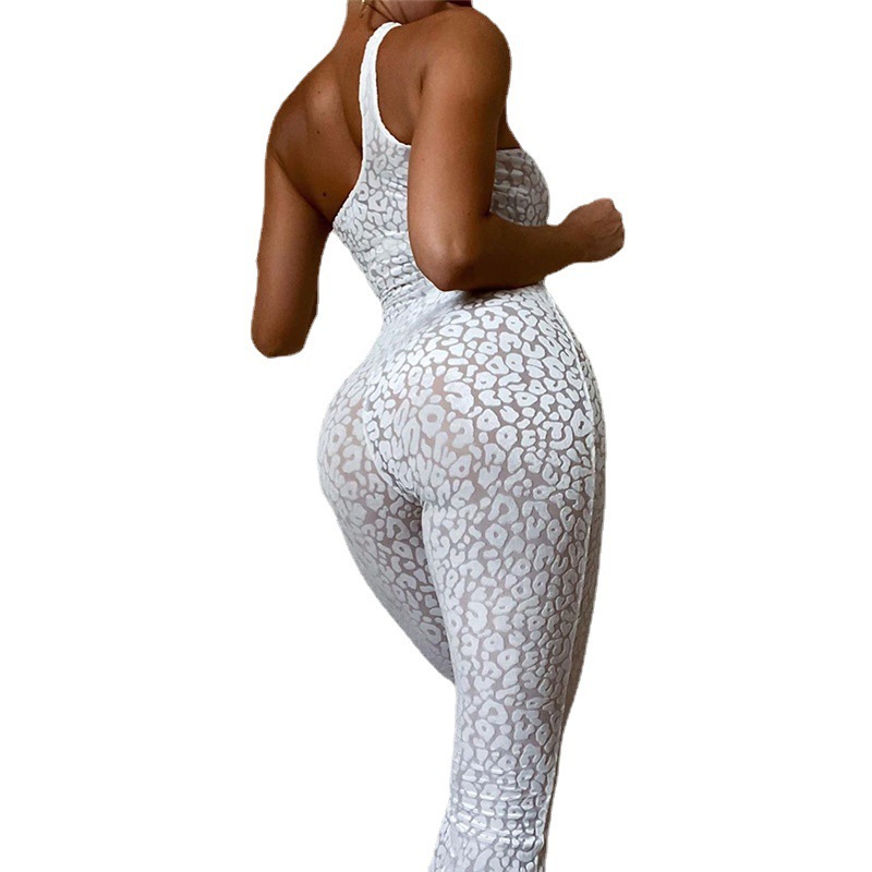 New advanced fashion women leopard absorption tight jumpsuit sports sexy jumpsuit fitness bottoms plus size yoga