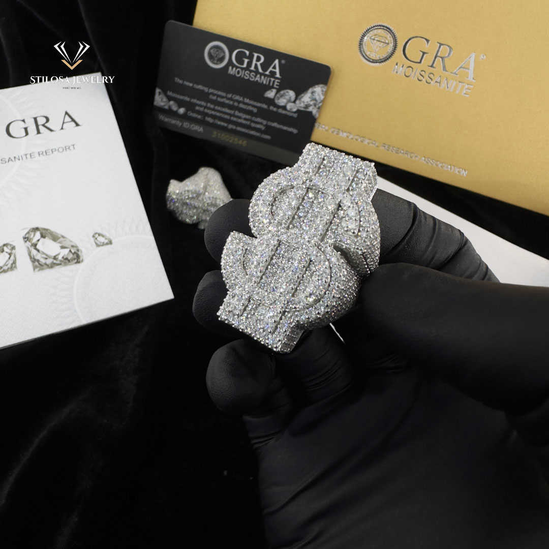 14k Yellow And White Gold Rings Dropshipping 8mm Moissanite With Side Lab Grown Dia iced out Ring