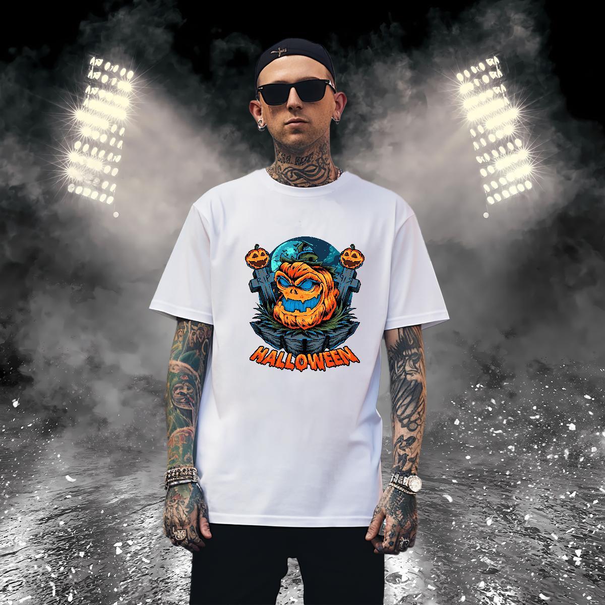 Loose Fit Men T Shirts pumpkin Breathable Anime Printing Street Graphic 100% Cotton 230g Men Tees New Tshirts