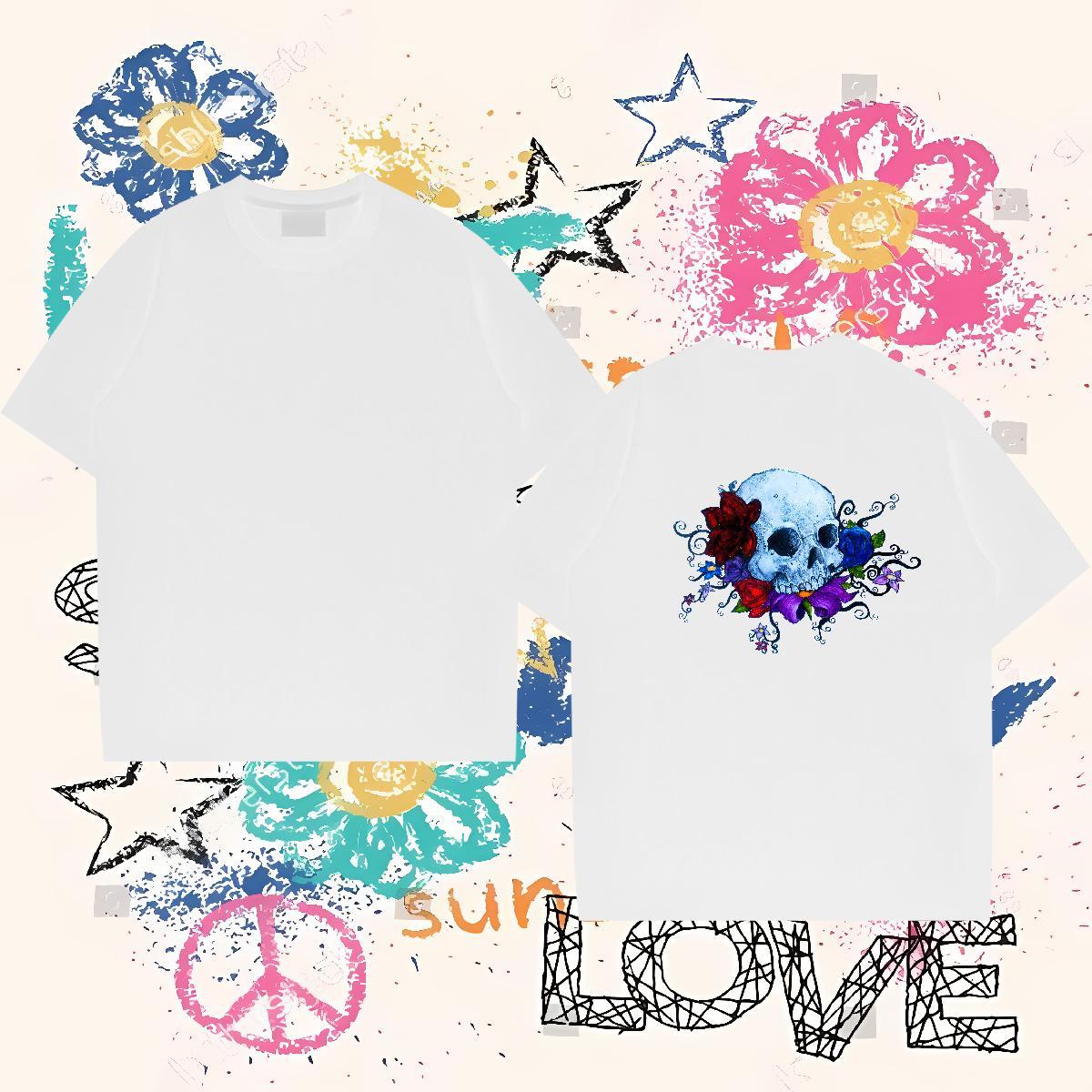 Classic Mens T Shirts skull Wear 100% Cotton 230g Casual Beach Brand Custom Print Oversized Breathable Short Sleeve Men Clothes T-Shirt