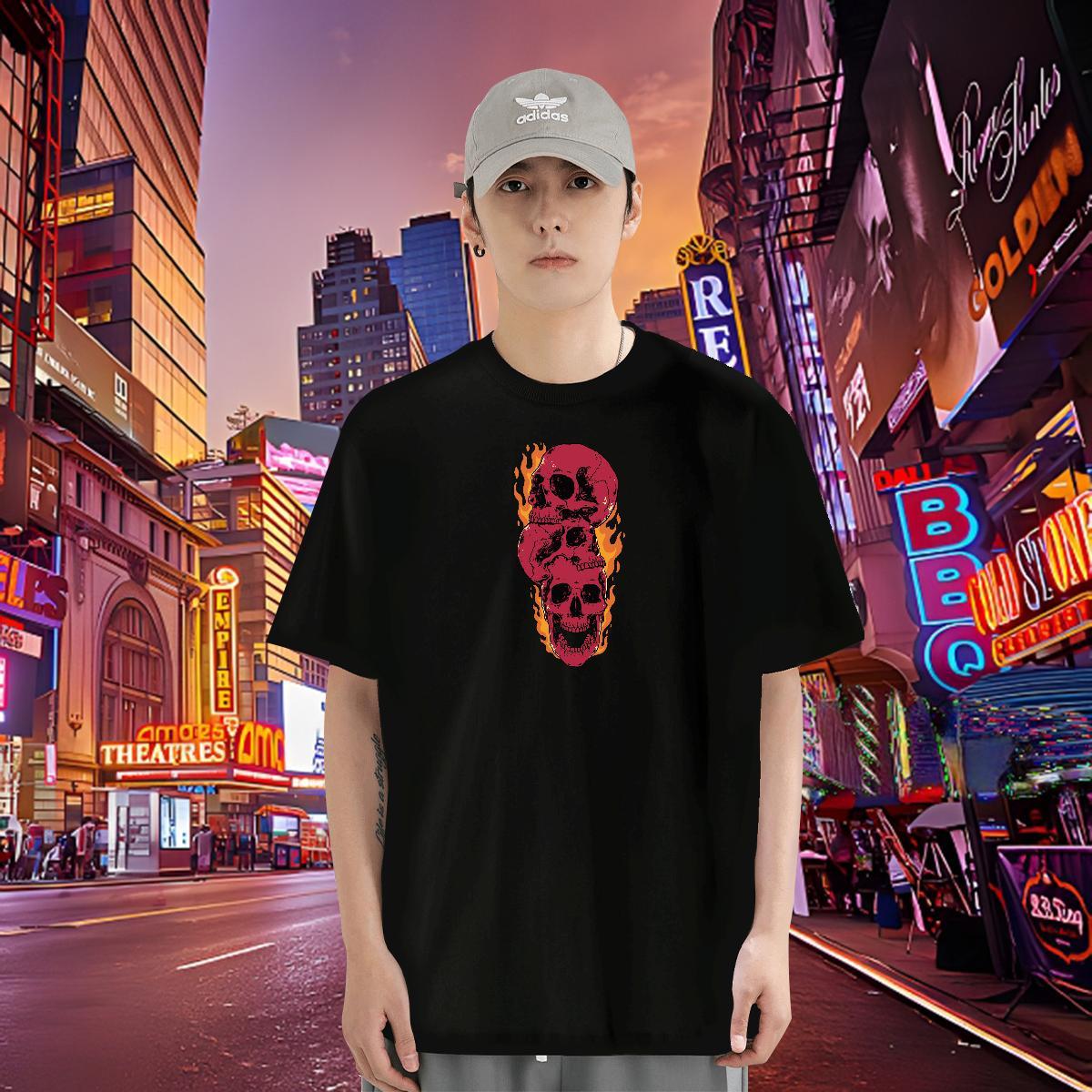 Customized T-Shirts for Men skull Tee Shirt 100% Cotton 230g Sports Casual Wholesale Black White Breathable Short Sleeve Couples T Shirts