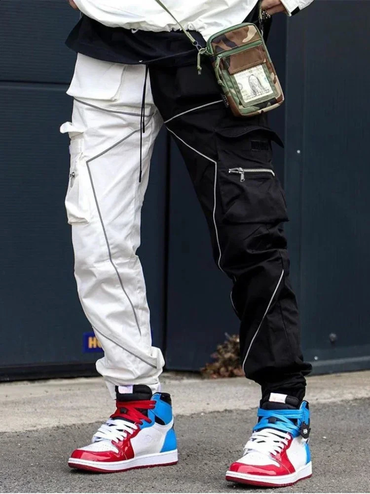 Mens Cargo Pants White Hip Hop Male Trousers Summer Regular Fit Harajuku Long Slacks Street Emo est Spandex in Casual 240812