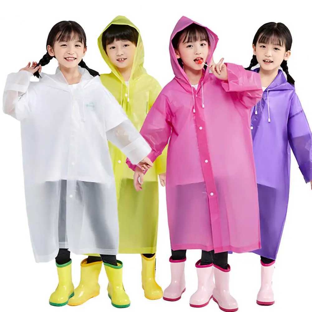Rain Poncho Buttons Closure Hooded Raincoat Double Layer Waterproof Simple Children Full Body Raincoat Y240810
