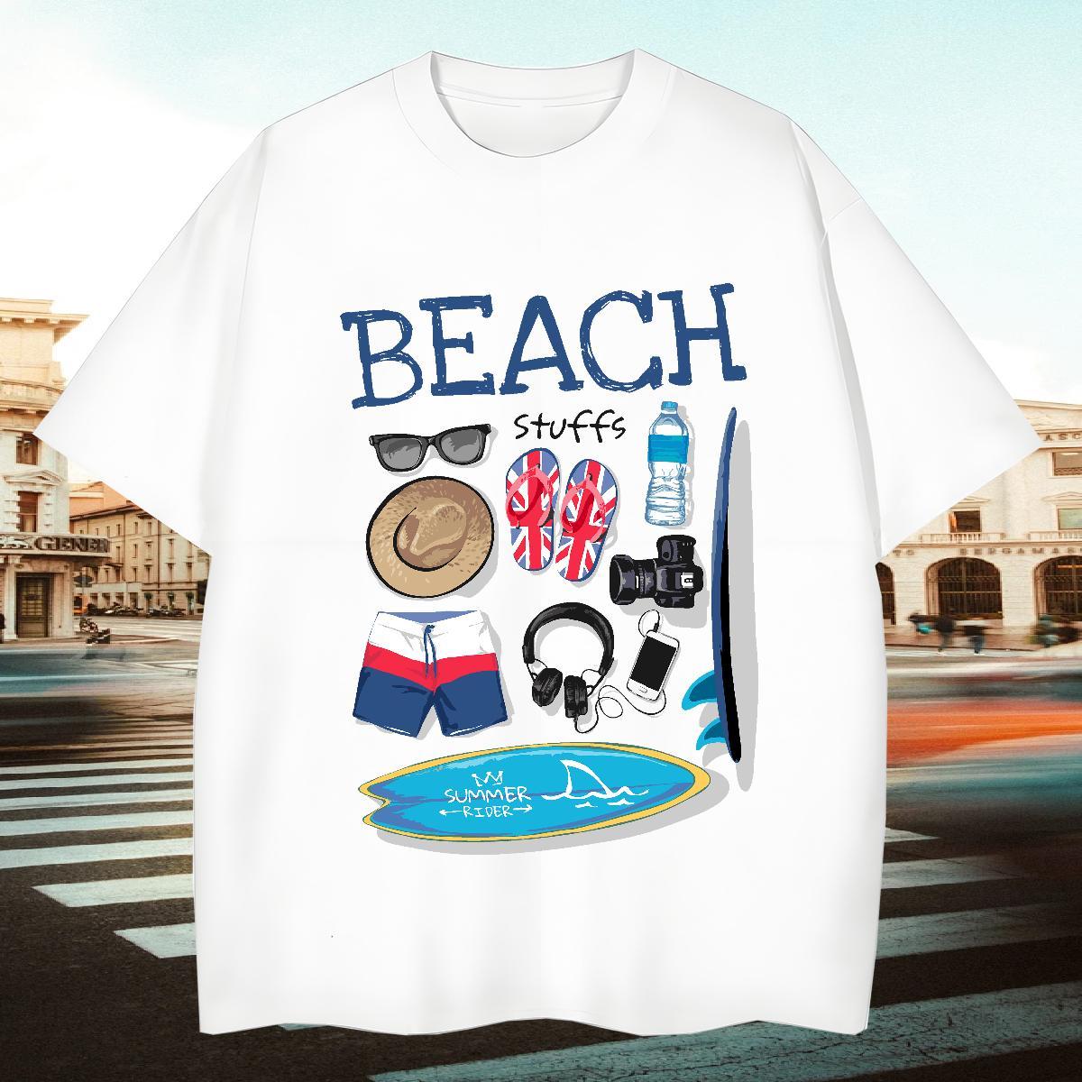 2024 T shirt Tshirts 230g 100% Cotton Beach Free Shipping White Plus Size Crew Neck Men Clothes T-Shirt
