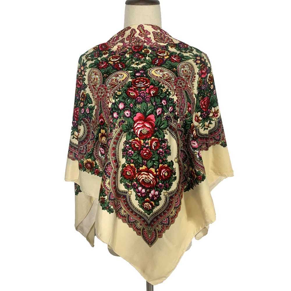 Vintage floral print Russian square scarf traditional Ukrainian shawl large-sized handle Babushka headscarf headband W240810