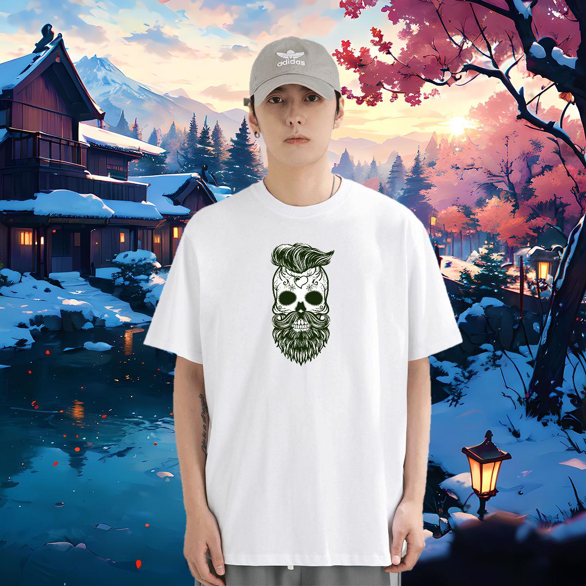 DIY Man T Shirts skull Top Tees 230g Pure Cotton Street Loose Custom Print Oversized Round Neck Short Sleeve Tshirts