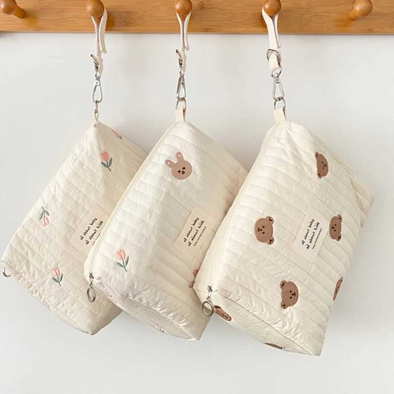 Cotton baby urine bag poop bag travel cart storage bag Korean Ins cute bear embroidery mother bag handbag W240812