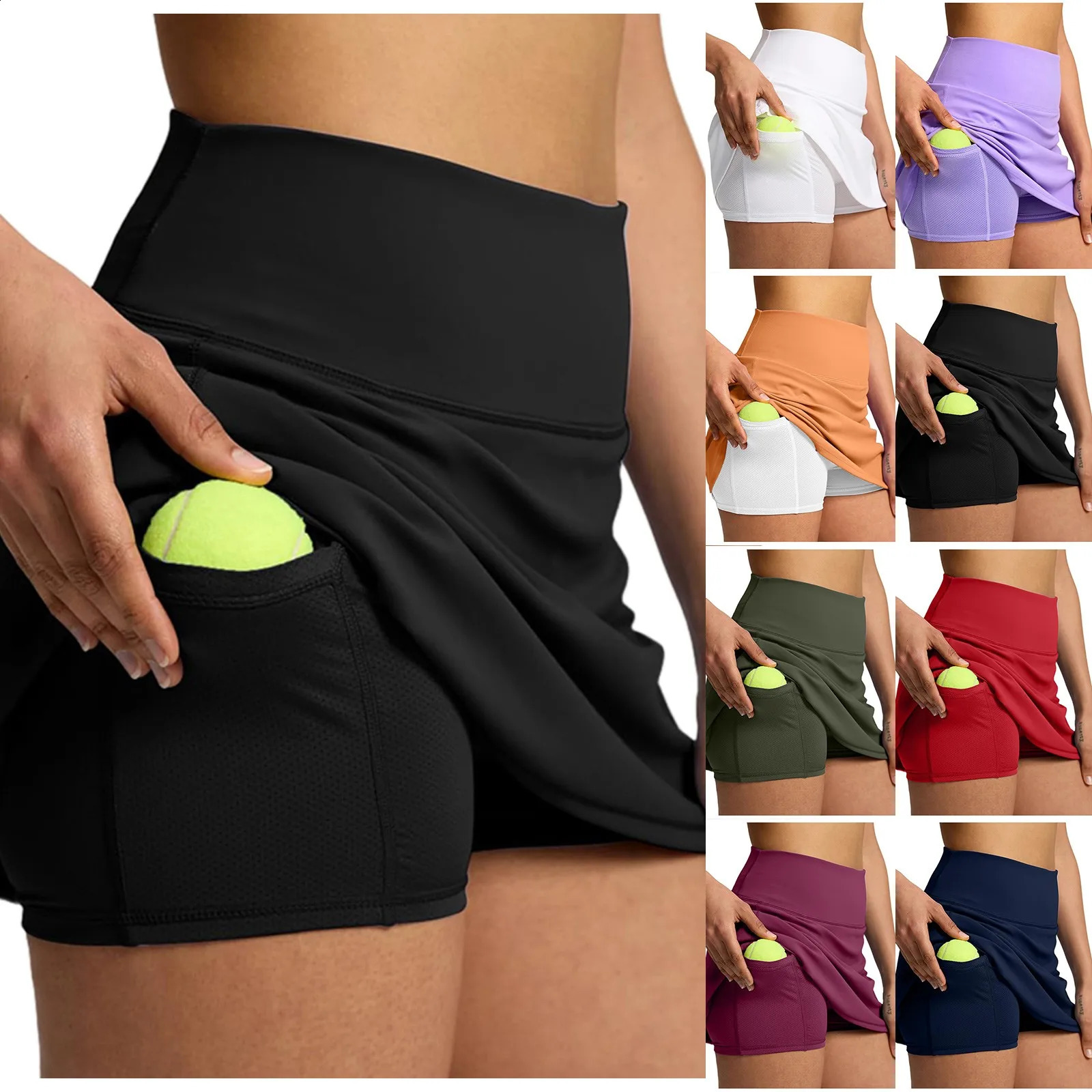 Womens Athletic Shorts With PocketS Double Layered Pleats Tennis Skirts For Women Summer Tops Short Sleeve Cotton 240810