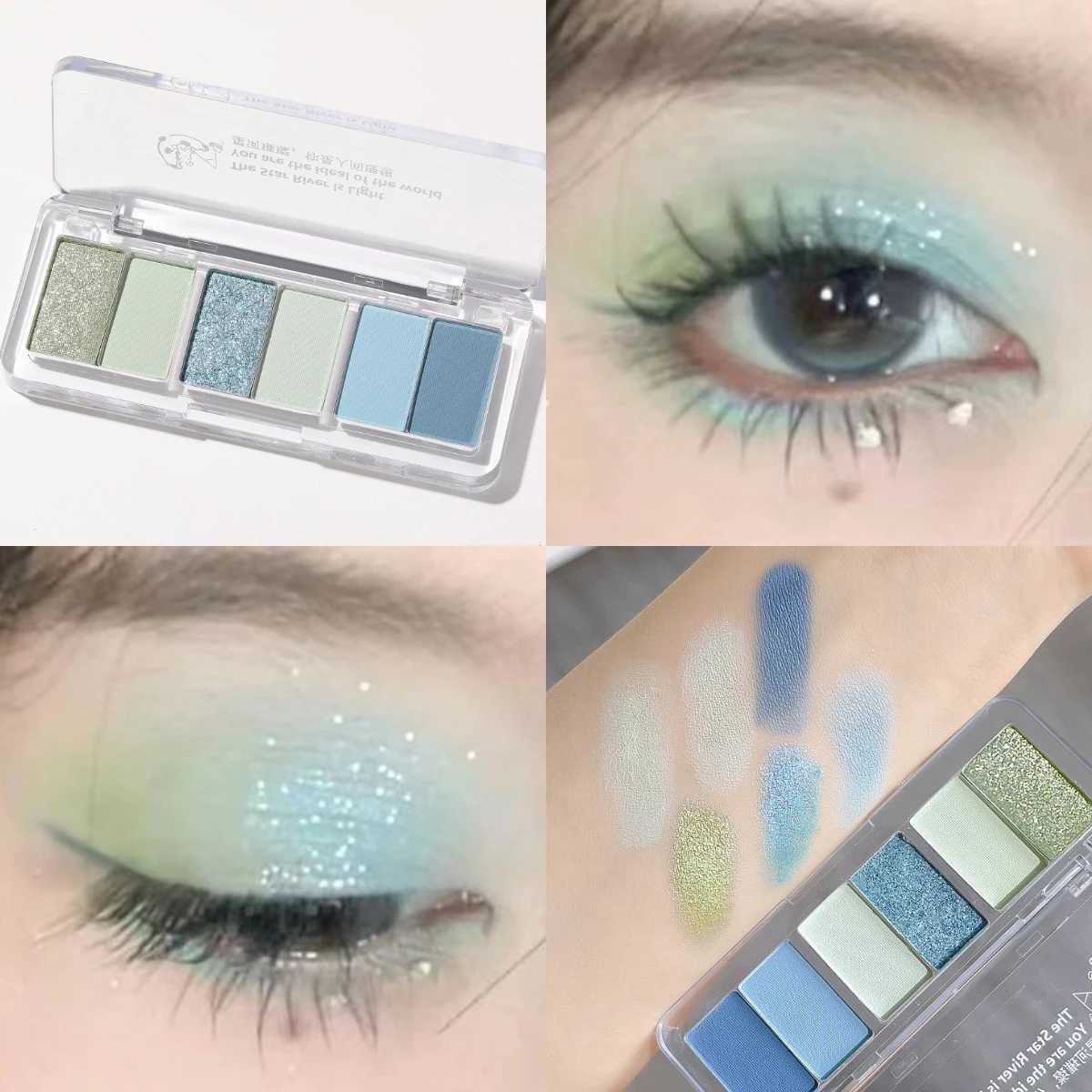 6 Color Smoke Blue Green Glitter Eyeshadow Palette Brightening Waterproof Matte Shimmer Summer Lying Silkworm Eye Pigment MakeupW241212