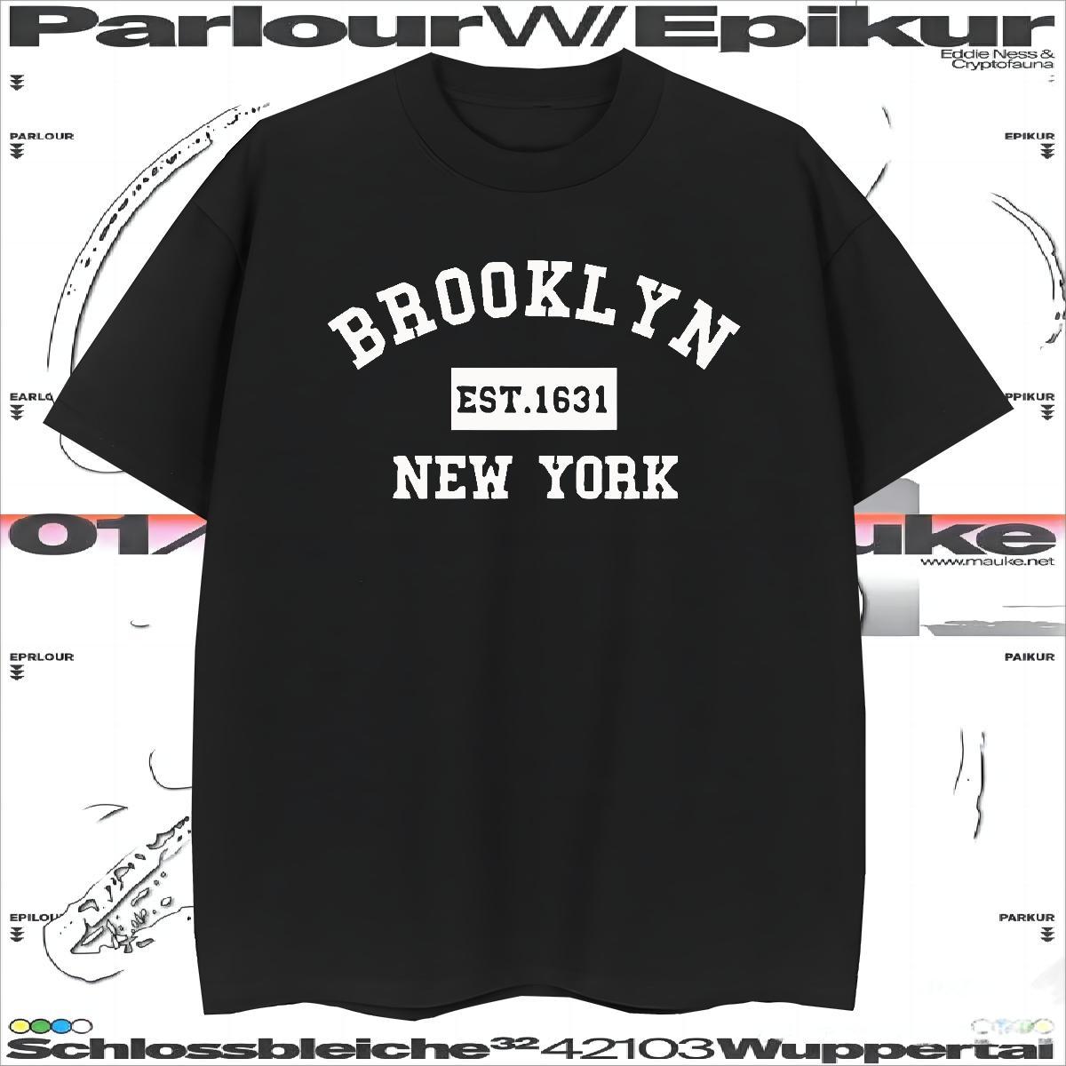 2024 Summer 230g 100% Cotton T-Shirts Brooklyn Casual Tshirts Tees Round Neck Short Sleeve TOP Quality Black Oversized