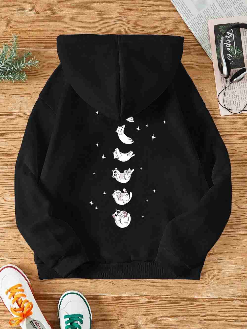 A Kitten Falling In The Starry Sky Male Sweatshirts Harajuku Fleece Hooded Fashion S-XXL Casual Hoodies Loose Oversize TopsXJ240812