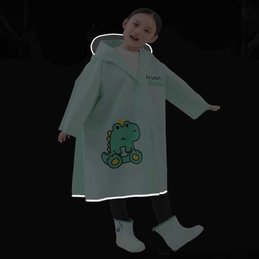 1 cartoon dinosaur raincoat for boys and girls EVA buckle full length outdoor rain jacket with hat Y240810