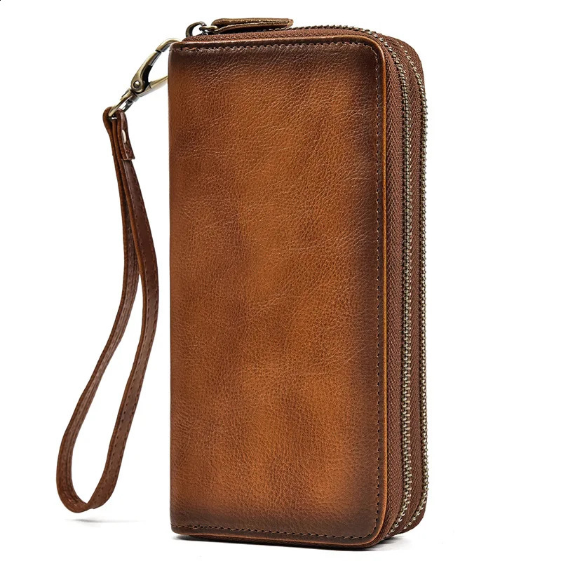 Original leather mens wallet old card holder long and retro 240810