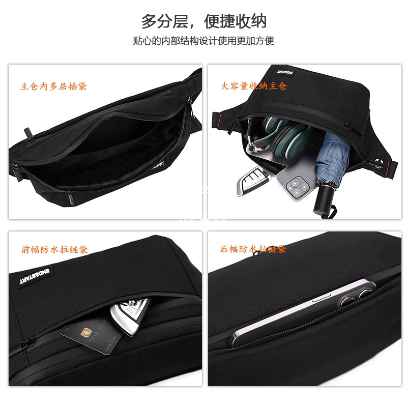 Waist pack single shoulder oblique cross backpack fashion brand men and women with black zipper light casual sports chest bag Japanese