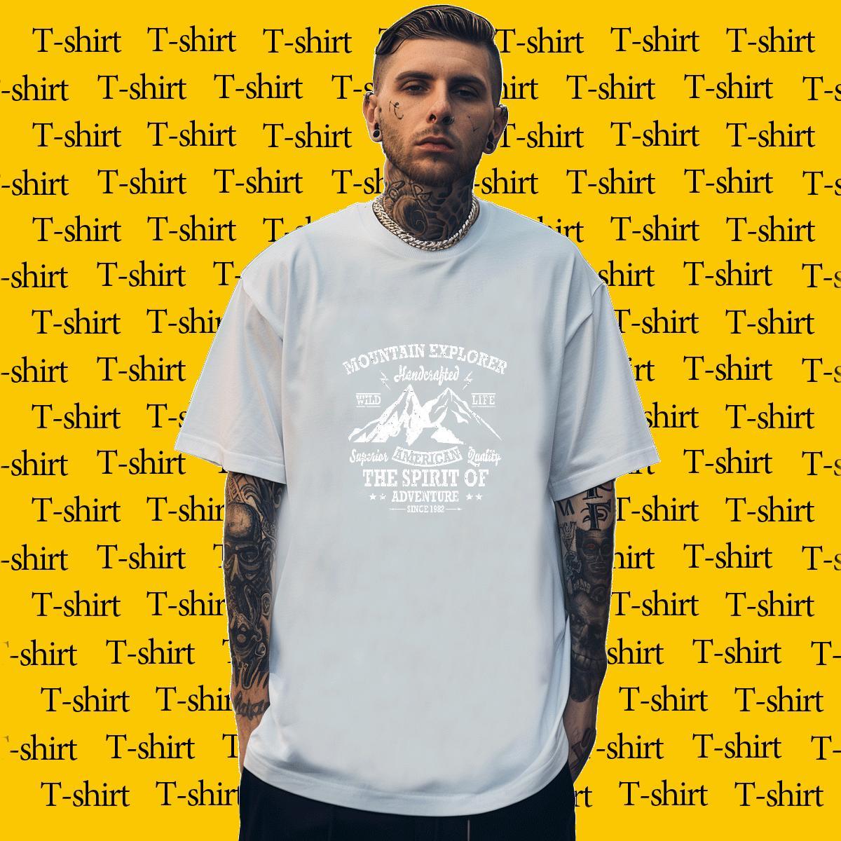 Unisex Men Clothes T-Shirt mountains 230g Cotton High Street Hip Hop Breathable T Shirt For Man DIY 2024 Designer Polos