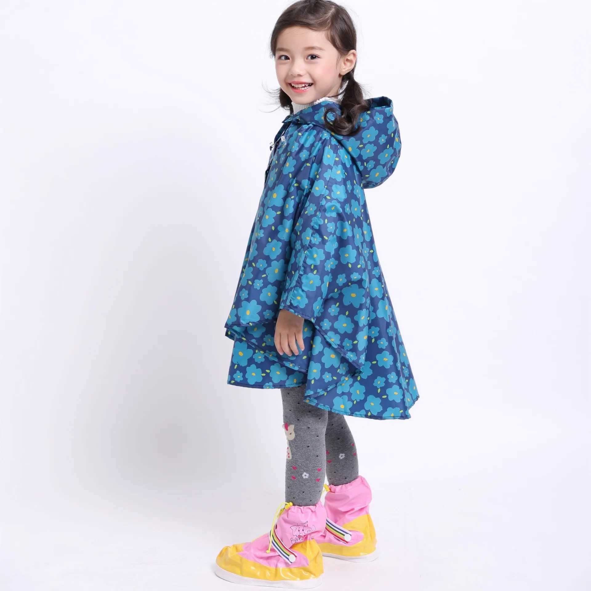 Kids Stylish Rain Poncho Waterproof Jacket Coat for Girls Boys Cape coat Hooded wear Printed Thin rain jacket Y240810