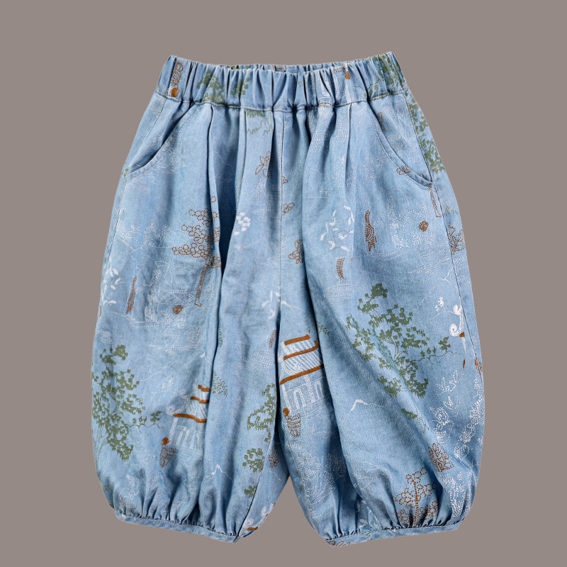 Summer children's explosive new Tencel cowboy short-sleeved suit boys and girls new Chinese Hanfu cowboy two-piece suit