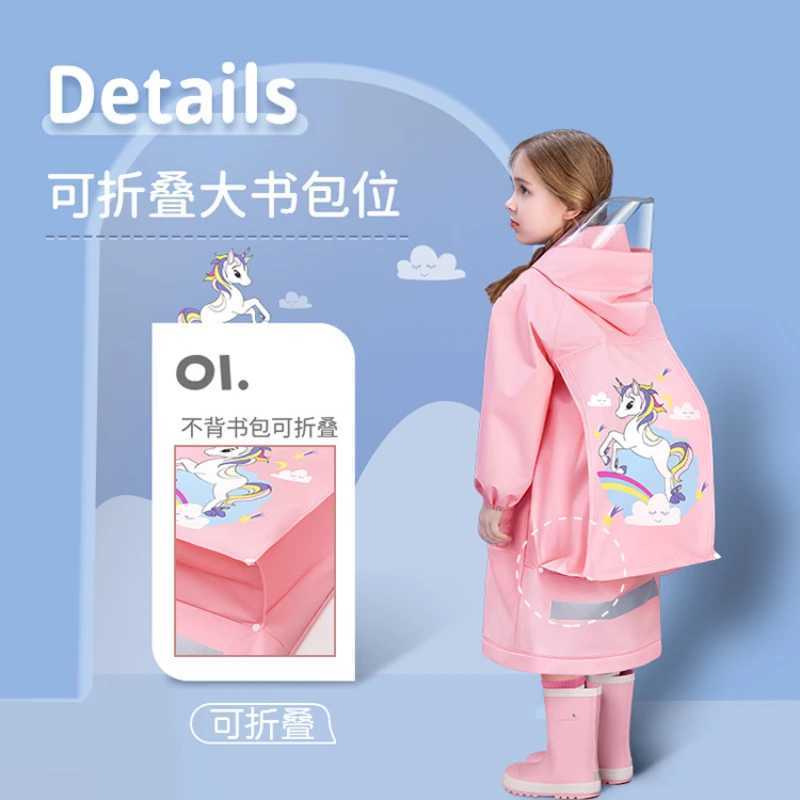 EVA childrens raincoat girls whole body waterproof boys kindergarten pupils poncho with schoolbag Y240810