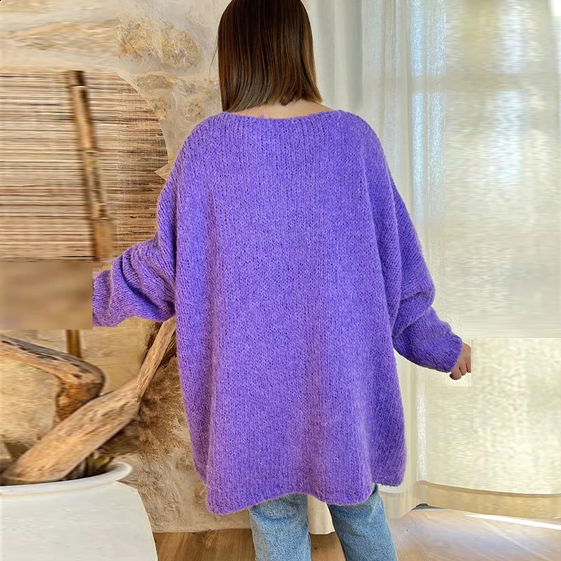 Crocheted Letter PEACE LOVE Knitted Sweater Womens Autumn V-neck Loose Top Pullover Winter Long Sleeve Female Jumper Harajuku 240812