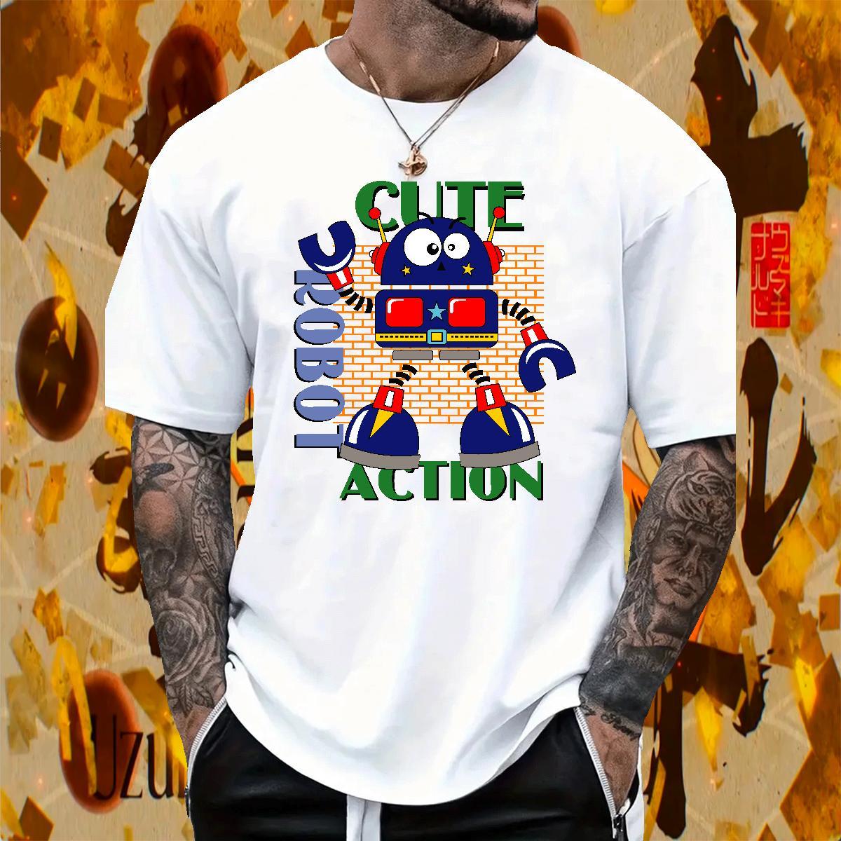 Free Shipping Men Tshirts robot 100% Cotton 230g Street Casual O-Neck Short Sleeve T Shirt For Man Black Oversized 2024 Designer Tops Shirt