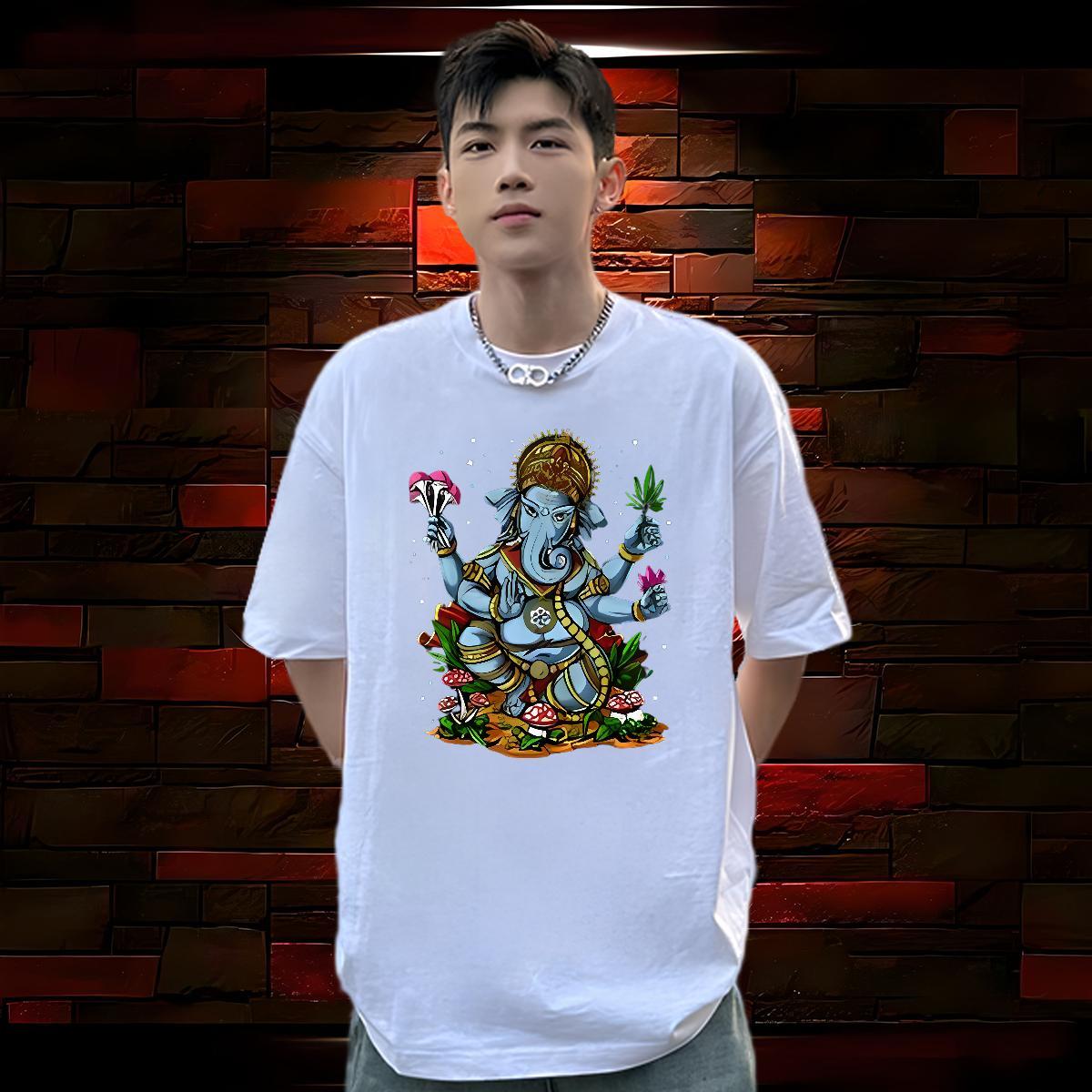 Wholesale T-Shirts for Men Ganesha Tees 100% Cotton 230g Outdoor Cool Design DIY Anime Round Neck Short Sleeve Couples T Shirts