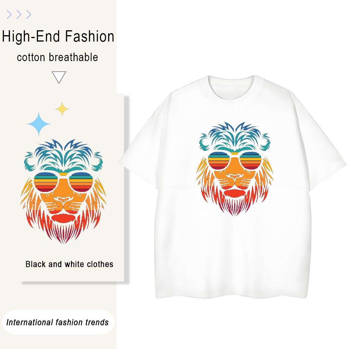 Free Shipping Mens Tshirts Street Wear 230g Pure Cotton Skull Crew Neck Breathable lion Men T Shirts Fashion Design Tops Tees