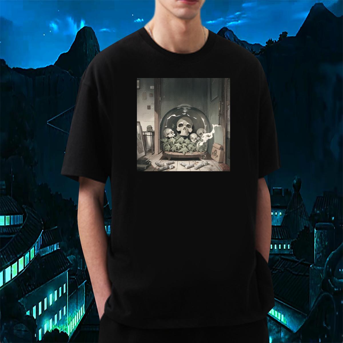 Fashion Men T Shirts skull Tops 100% Cotton 230g Casual Popular Plus Size Custom Pure Cotton Mens Tshirts