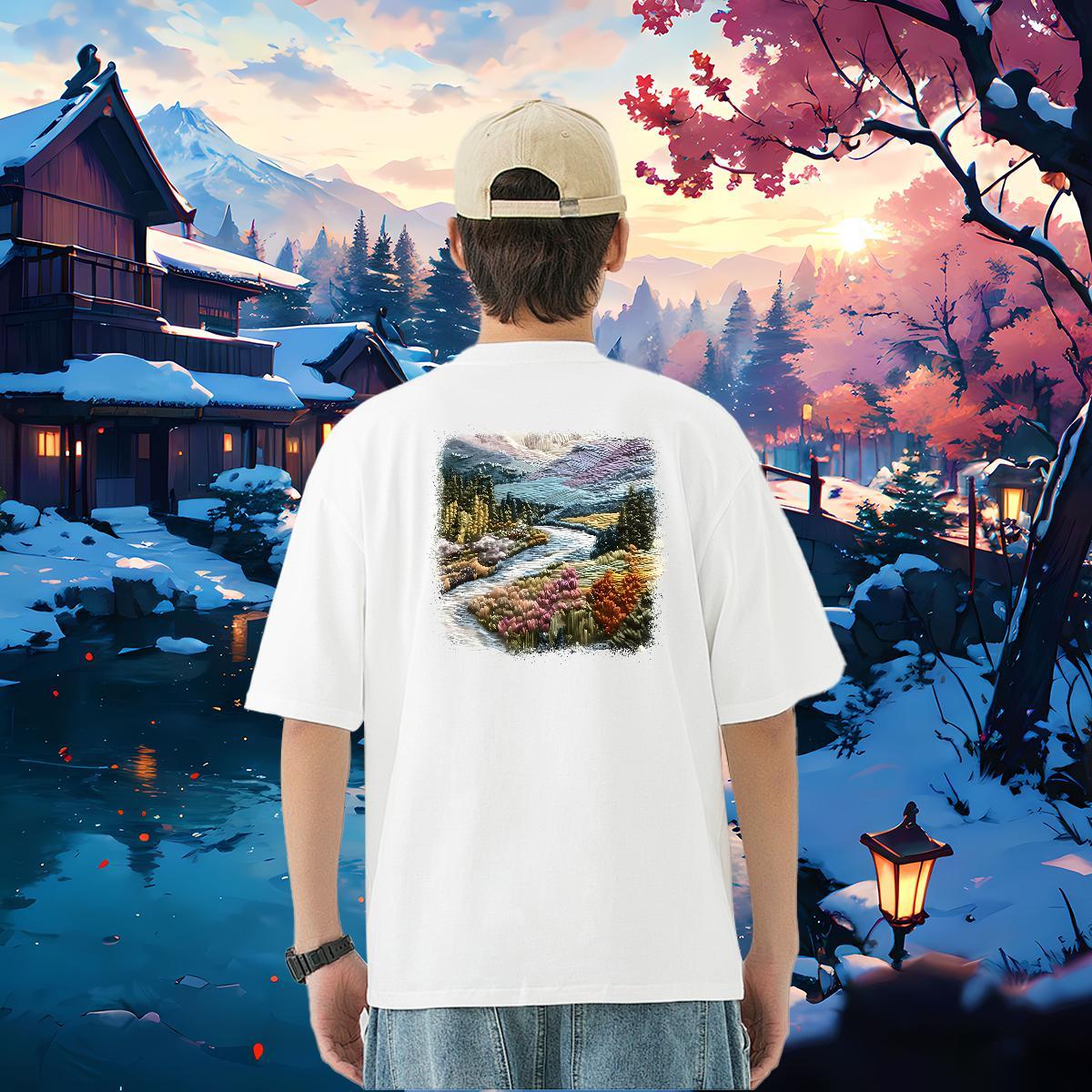 Wholesale T Shirts Men mountains Tshirts 230g 100% Cotton Casual Popular DIY Printed O-Neck Short Sleeve Men Clothes T-Shirt