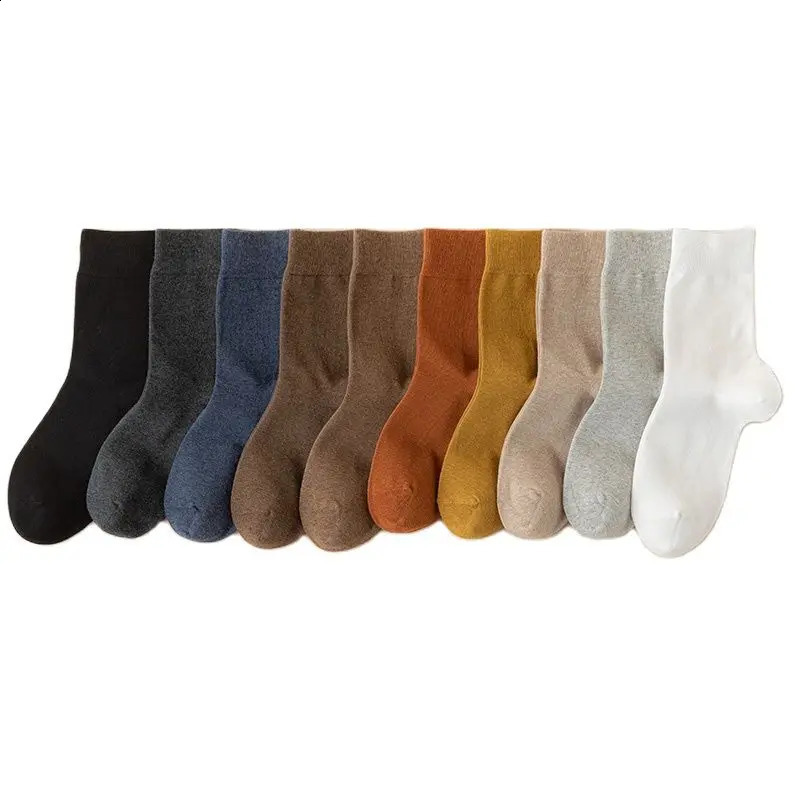 10 Pair Mens Cotton Socks Fashion Harajuku Solid Color Business Four Seasons Casual Socks Man 240812