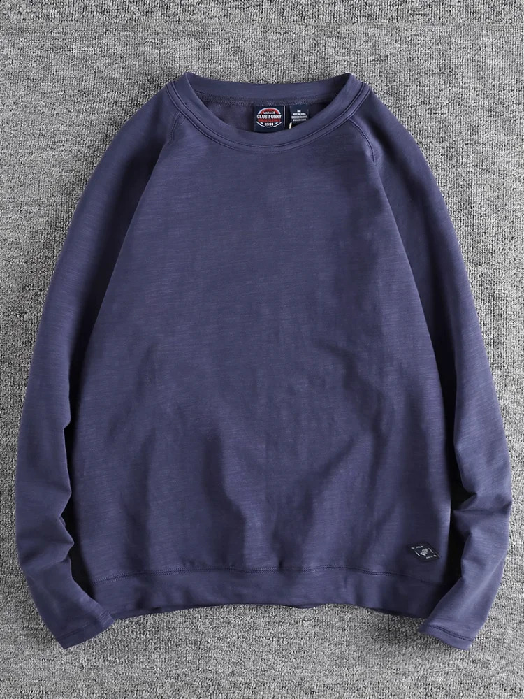Autumn American Retro 280G Long Sleeve O-neck Solid Color T-shirt Mens Simple 95% Slub Cotton Washed Loose Youth Casual Tops 240812