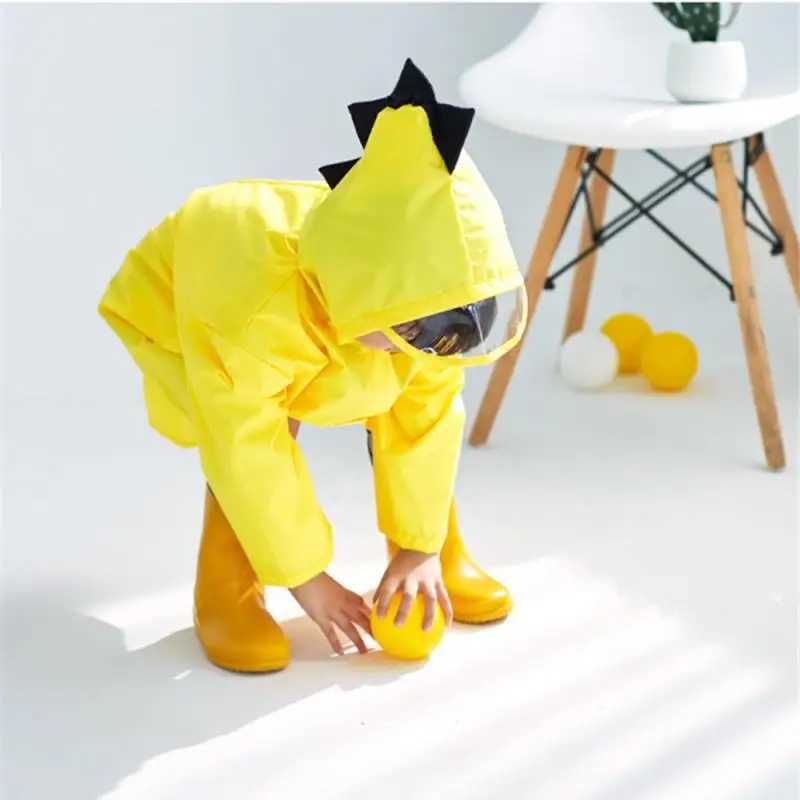 Cute Dinosaur Children raincoat Kids Cartoon Rain coat Waterproof Hooded Boys Girls Children Rain Coat Outdoor household Color Y240810