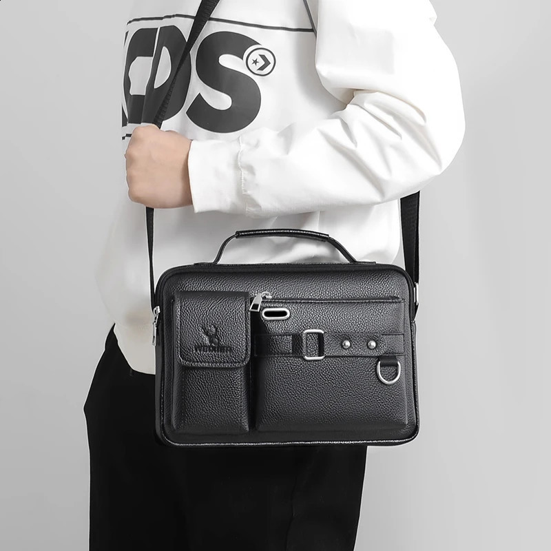 fashion mens shoulder bag portable PU leather handbag briefcase selling 240810